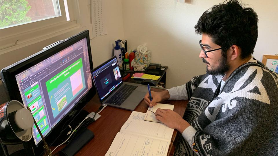 student working at computer